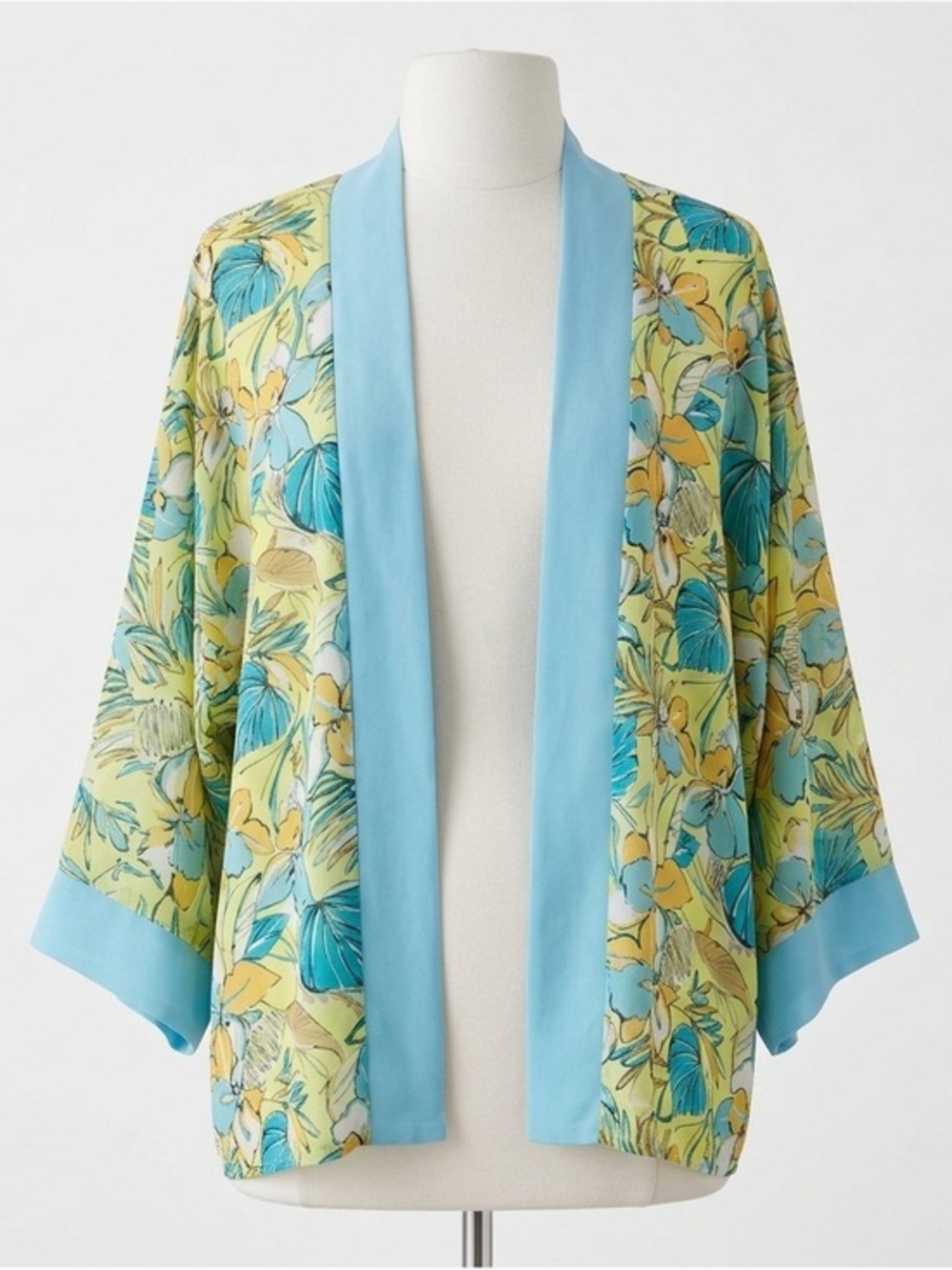 Marsh Landing Silk Vintage Kimono Coverup Tropical Floral Open Front Size S/M